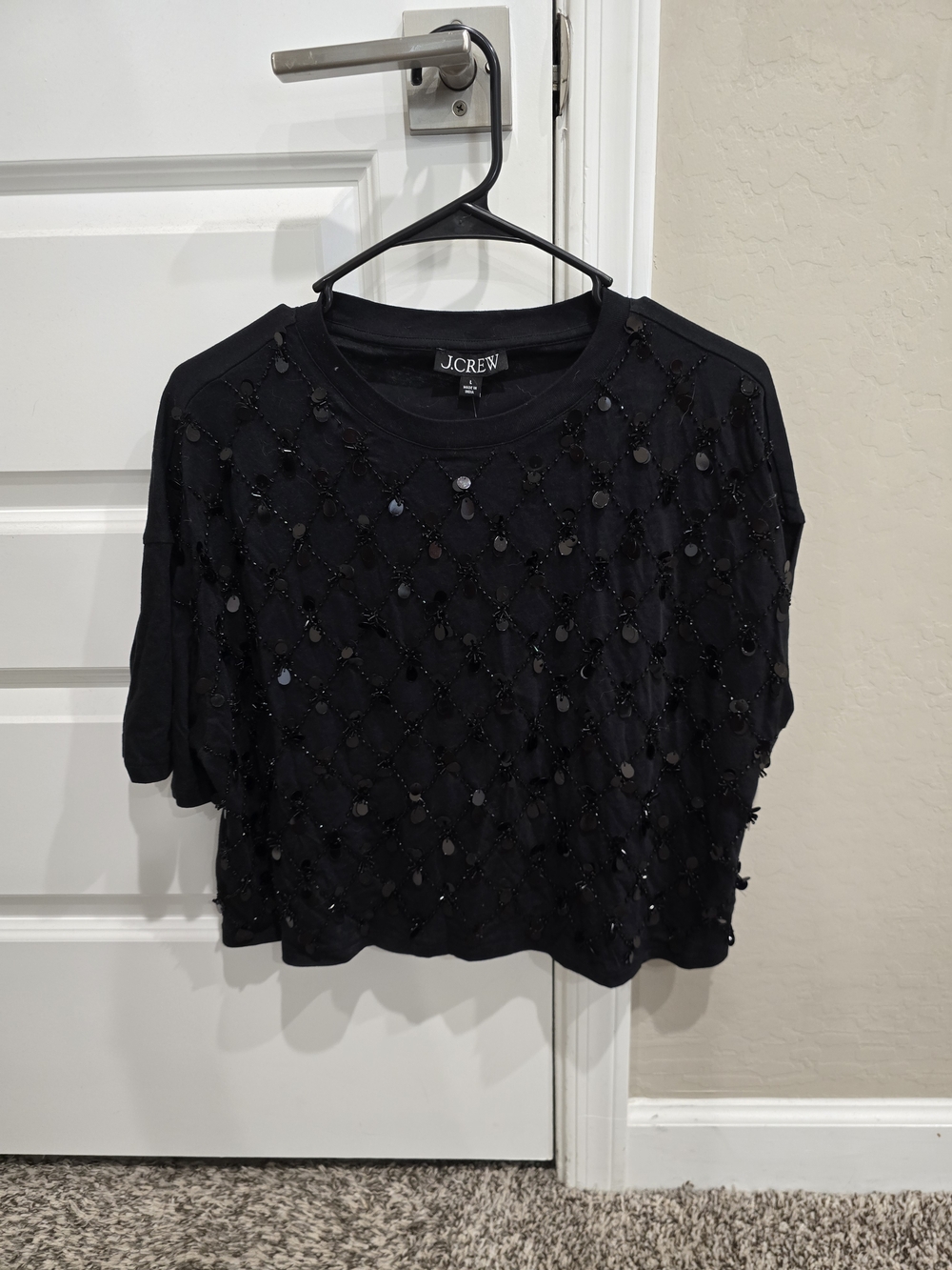 J. Crew Black Sequin-Embellished Crop Top